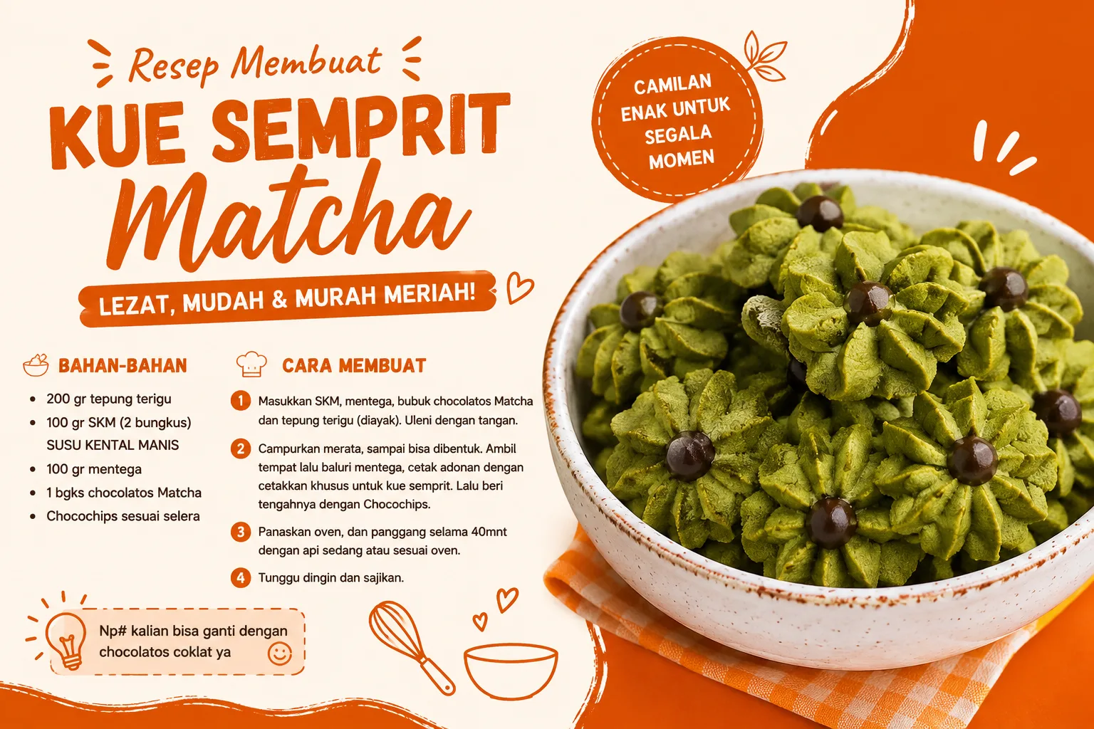 Resep Membuat Kue Semprit Matcha Lezat Murah Meriah
